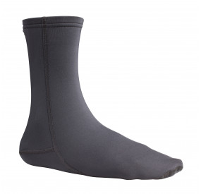 Gray neoprene sock with high shaft, elastic material, and slip-resistant sole for water sports.