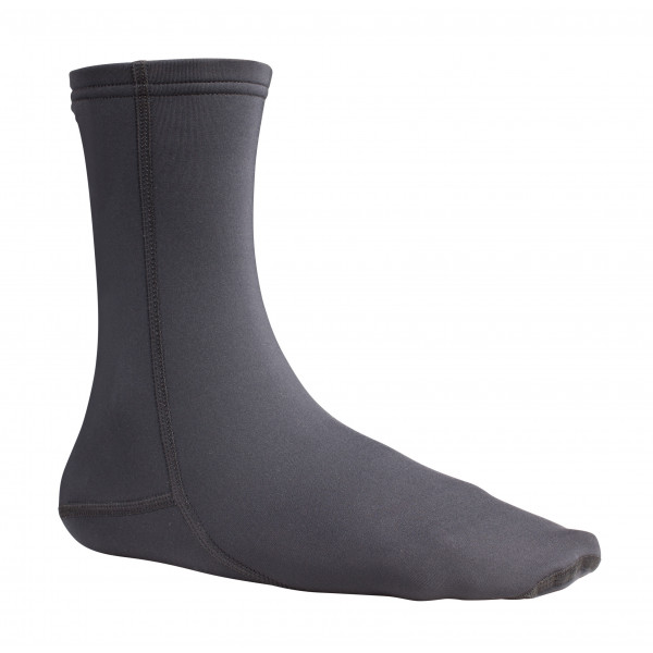 Graue Neoprensocke mit hohem Schaft, elastischem Material und rutschhemmender Sohle für Wassersport.