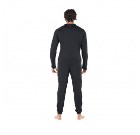 Schwarzer Sport-Overall mit rotem Reißverschluss, körpernahem Schnitt und funktionalem Material für intensive Outdoor-Einsätze.