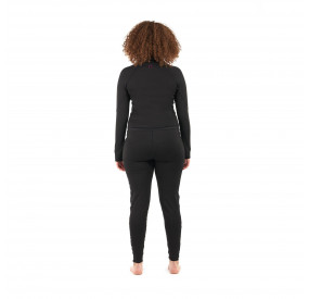 Schwarzer Damen-Overall mit rotem Reißverschluss, figurbetontem Schnitt und flexiblem Funktionsmaterial für Sport und Freizeit.