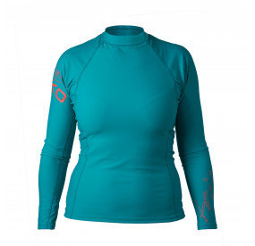 Türkises Lycra-Langarmshirt mit Stehkragen, figurbetontem Schnitt und elastischem Material für sportliche Performance.