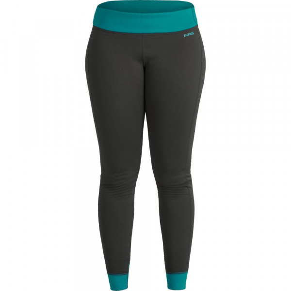 Dunkelgraue Fleece-Tights mit kontrastierendem, türkisfarbenem Bund für Wärme und sportlichen Look.