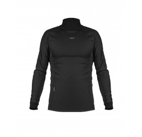 Schwarzes Fleece-Langarmshirt mit Stehkragen, schmalem Schnitt und wärmendem Material für Training bei kühlen Bedingungen.
