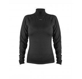 Schwarzes Fleece-Langarmshirt mit Stehkragen, figurbetontem Schnitt und wärmendem Funktionsmaterial.