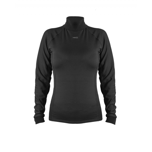 Schwarzes Fleece-Langarmshirt mit Stehkragen, figurbetontem Schnitt und wärmendem Funktionsmaterial.