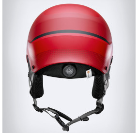 Roter Wildwasser-Helm mit robuster Hartschale, Ohrenschutz und verstellbarem Kinnriemen für maximalen Schutz.