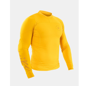 Gelbes Performance-Langarmshirt mit athletischem Schnitt und elastischem Material für maximale Bewegungsfreiheit.
