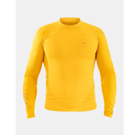 Gelbes Performance-Langarmshirt mit athletischem Schnitt und elastischem Material für maximale Bewegungsfreiheit.