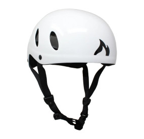 Weißer Slalom-Helm mit Belüftungsöffnungen, robuster Schale und verstellbarem Kinnriemen für sicheren Sitz.