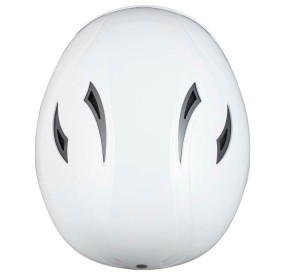 White whitewater helmet with a sturdy hard shell, adjustable chin strap, and secure fit for maximum protection.