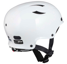 Weißer Wildwasser-Helm mit robuster Hartschale, verstellbarem Kinnriemen und sicherem Sitz für maximalen Schutz.