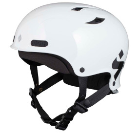 Weißer Wildwasser-Helm mit robuster Hartschale, verstellbarem Kinnriemen und sicherem Sitz für maximalen Schutz.
