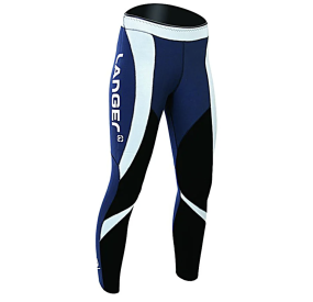 Blaue Neoprenleggings mit ergonomischen Einsätzen, Kontrastnähten und sportlicher Passform für ambitionierten Wassersport.