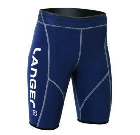 Blaue Neoprenshorts mit Kontrastnähten, körpernaher Passform und seitlichem Logo-Print für leistungsorientierten Wassersport.