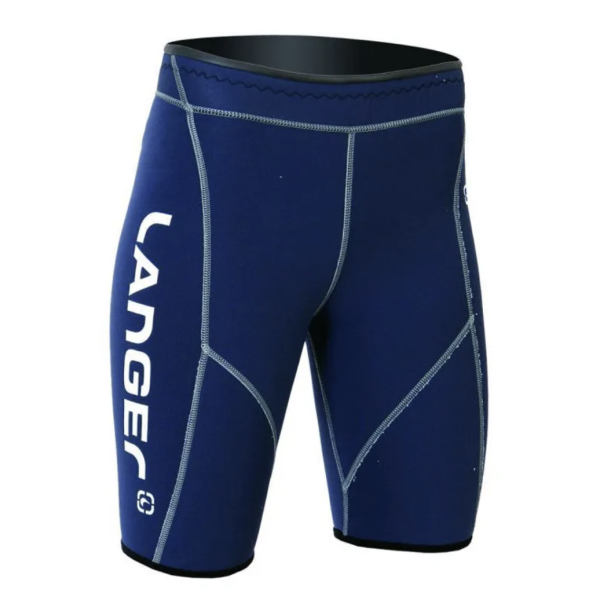 Blaue Neoprenshorts mit Kontrastnähten, körpernaher Passform und seitlichem Logo-Print für leistungsorientierten Wassersport.