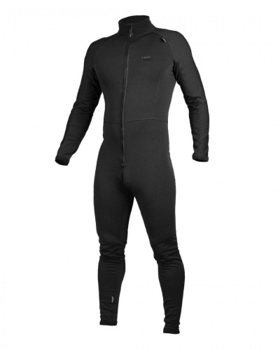 Schwarzer, enganliegender Fleece-Overall mit Frontreißverschluss und wärmendem Material für kalte Trainingstage.