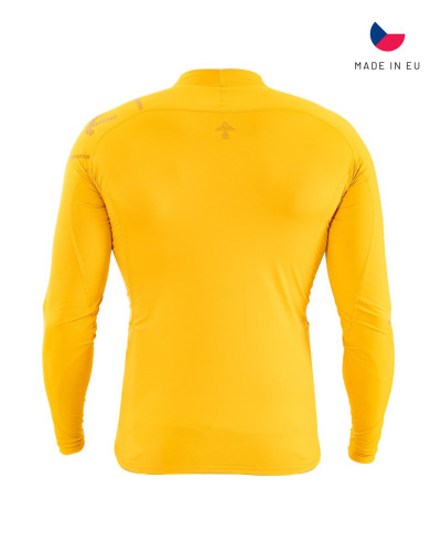 Gelbes Performance-Langarmshirt mit athletischem Schnitt, ergonomischen Nähten und elastischem Funktionsmaterial.