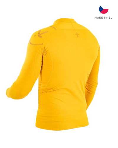 Gelbes Performance-Langarmshirt mit athletischem Schnitt, ergonomischen Nähten und elastischem Funktionsmaterial.
