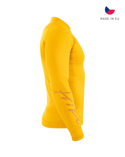 Gelbes Performance-Langarmshirt mit athletischem Schnitt, ergonomischen Nähten und elastischem Funktionsmaterial.
