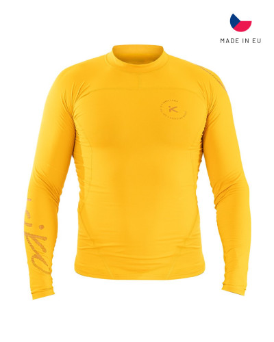 Gelbes Performance-Langarmshirt mit athletischem Schnitt, ergonomischen Nähten und elastischem Funktionsmaterial.