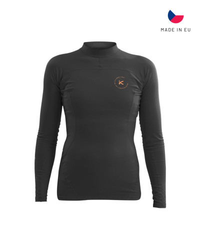 Schwarzes Langarm-Funktionsshirt mit Stehkragen, figurbetontem Schnitt und elastischem Material für sportliche Performance.