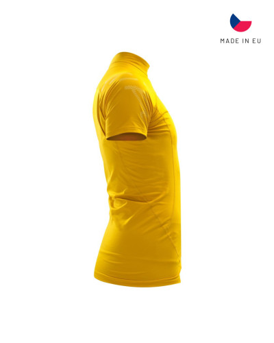 Schwarzes Kurzarm-Funktionsshirt mit figurbetontem Schnitt und elastischem Material für Training und Sport.