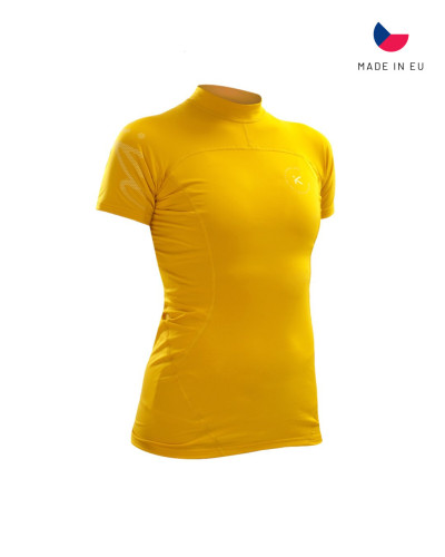 Schwarzes Kurzarm-Funktionsshirt mit figurbetontem Schnitt und elastischem Material für Training und Sport.