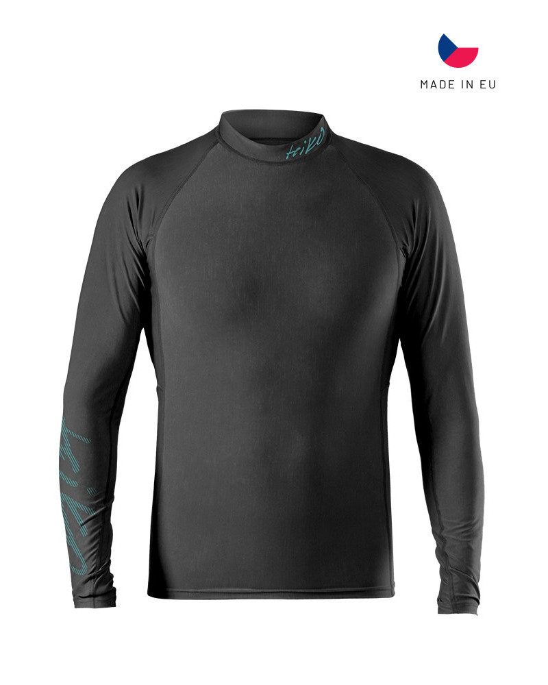 Langärmeliges Shirt in Schwarz mit dezenten Printdetails und sportlich-enganliegender Passform für Paddelsport.