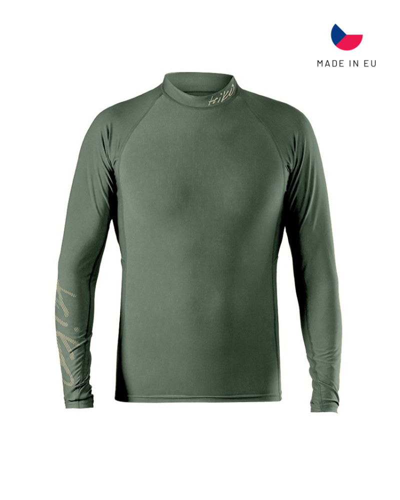 Long-sleeved shirt in olive with subtle print details and a sporty, close-fitting cut for paddle sports.
