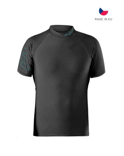 Kurzärmeliges schwarzes Neopren-Shirt mit dezenten Printdetails und sportlich-enganliegender Passform für Paddelsport.