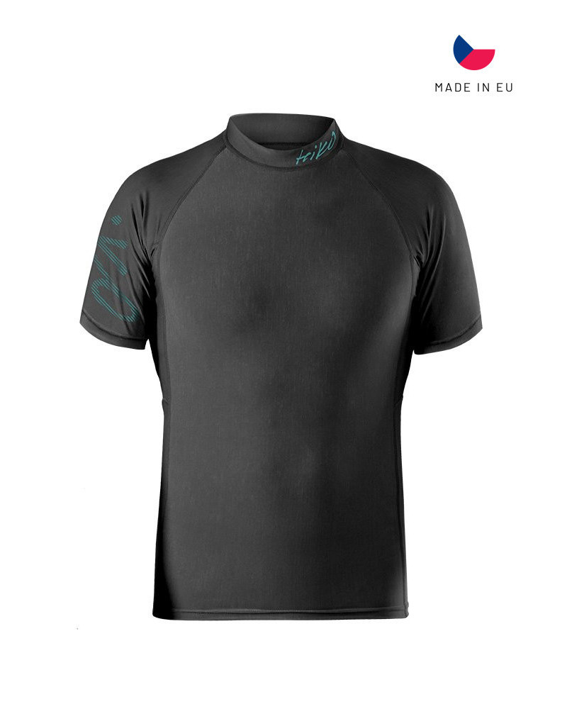Kurzärmeliges schwarzes Neopren-Shirt mit dezenten Printdetails und sportlich-enganliegender Passform für Paddelsport.