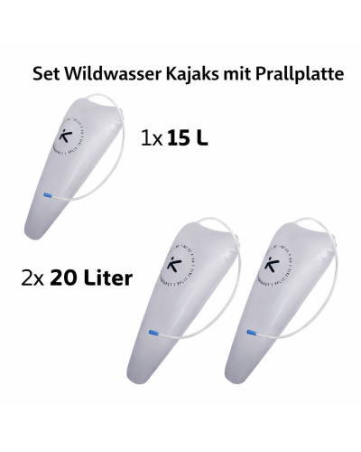 Set Wildwasser-Auftriebskörper mit Prallplatte, 15 L und 20 L, für Sicherheit und stabile Bootsform im Kajak.