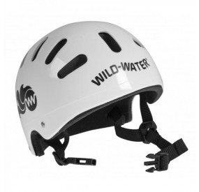 Weißer Slalom-Helm mit kompakter Form, robuster Schale und verstellbarem Kinnriemen für sicheren Wettkampf-Sitz.