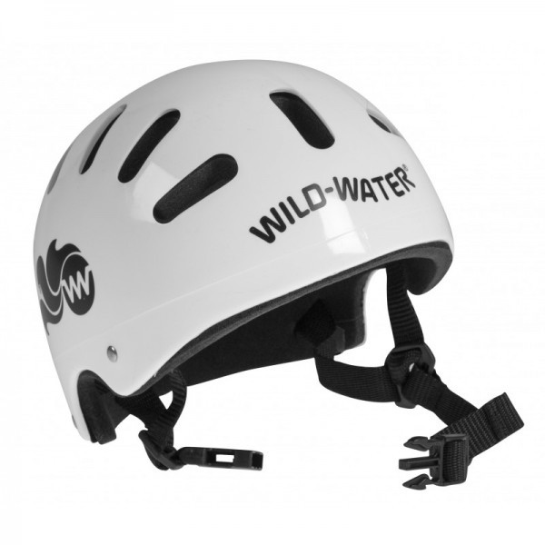 Weißer Slalom-Helm mit kompakter Form, robuster Schale und verstellbarem Kinnriemen für sicheren Wettkampf-Sitz.